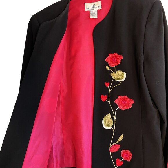 Vintage Russell Kemp Blazer Black Floral Embroidery Lined Women's Size 10 - Picture 3 of 10